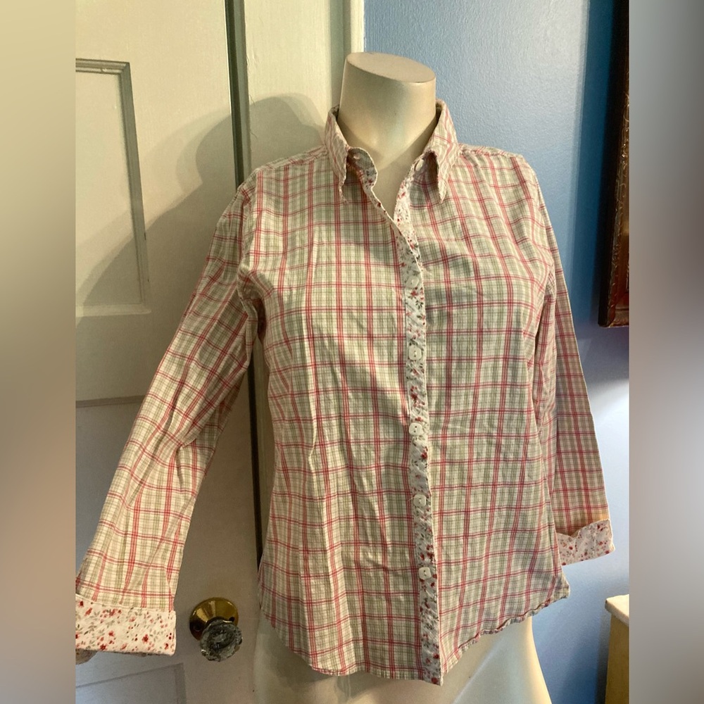Y2k Plaid and Floral Christopher & Banks Button Down Shirt, Size Medium